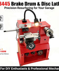 Red Brake Drum And Disc Lathe With Auto Feed And Led Light, Dual Spindles, 110V 1100W Pro Grade Vehicle Hub Repair Machine