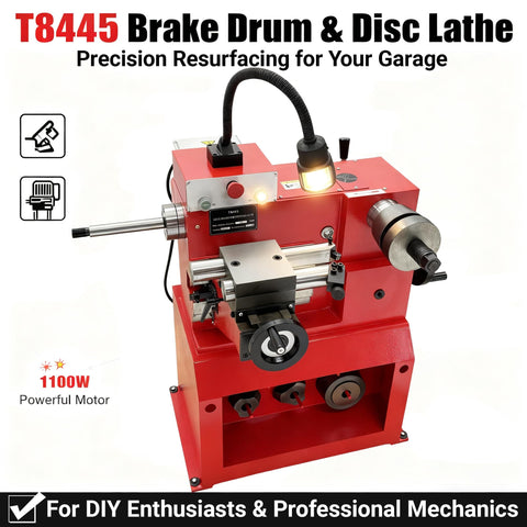 Red Brake Drum And Disc Lathe With Auto Feed And Led Light, Dual Spindles, 110V 1100W Pro Grade Vehicle Hub Repair Machine