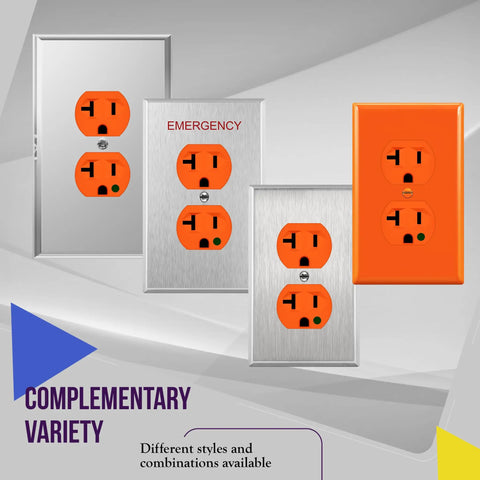 Hospital Grade Duplex Outlet Built Tough For Industrial Use 20A 125VAC 5 20R Heavy Duty Straight Blade Receptacle With Polycarbonate Body Protected Terminal Barriers And Orange Finish, featuring various styles and combinations