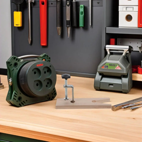 Two Sets Professional V Slot Bench Clamps For Woodworking And Metal Projects With Heavy Duty Installation Tools on workbench.