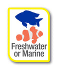 Freshwater or marine fish tank label with fish silhouettes, suitable for Whisper Quiet Aquarium Air Pump With Powerful Airflow Black Low Vibration.