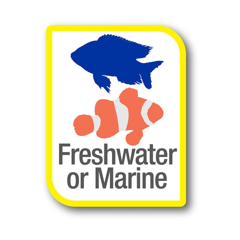 Freshwater or marine fish tank label with fish silhouettes, suitable for Whisper Quiet Aquarium Air Pump With Powerful Airflow Black Low Vibration.