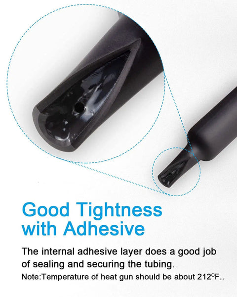 Close-up of Dual Wall Adhesive Heat Shrink Tubing Kit adhesive layer, showing sealing and securing features, 280 pieces.