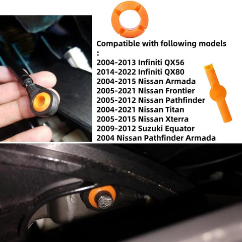 Beefy Transmission Shift Linkage Bushing Kit Fits Infiniti QX56 QX80 Nissan Pathfinder Frontier Titan Xterra Suzuki Equator OE Number 134193 Three Piece Replacement orange bushing installed
