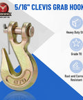 SPARKWHIZ 5/16 in clevis grab hook, forged steel, Grade 70, 5400 lbs WLL, front view, pack of 10