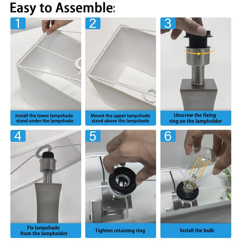 Step-by-step assembly of 3 Way Dimmable Table Lamp With Touch Control For Bedside Or Desk, Built In USB A And USB C Ports Plus Outlet