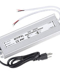 Heavy Duty 200W 24V DC LED Driver Power Supply Waterproof IP67 Outdoor Ready, silver aluminum housing with plug and cable