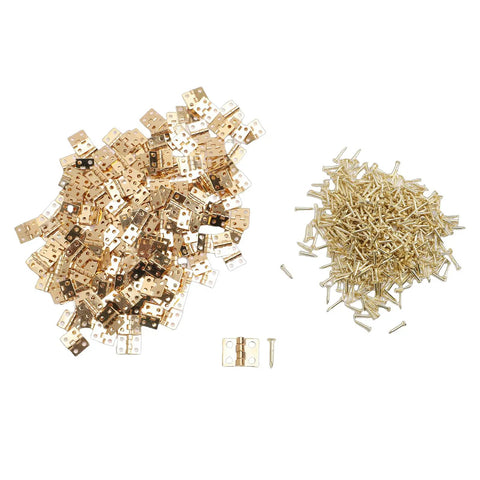 Vintage Brass Mini Hinge Set 200 Pcs 8x10mm Four Hole Hinges With Screws for DIY projects and crafting.