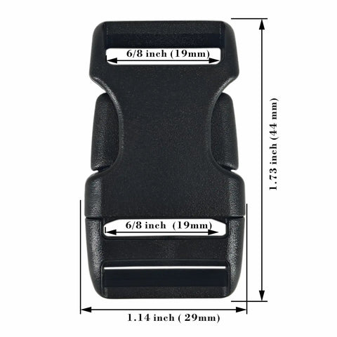 Replacement Quick Release Buckles For 1 Inch Straps 6 Pack With 12 Tri Glide Fasteners Heavy Duty Black Easy Repairs For Backpacks Dog Harnesses Belts And Gear Go To Fix For Broken Gear with dimensions listed