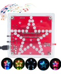 Star Shaped Soldering Practice Kit For Electronics DIY Projects With Colorful LED Flashing And Beep Music Entry Level MCU Training Kit For Beginners Two Sided Wiring Design Creative Present Or Gift shown with red circuit board and glowing LEDs in acrylic case.