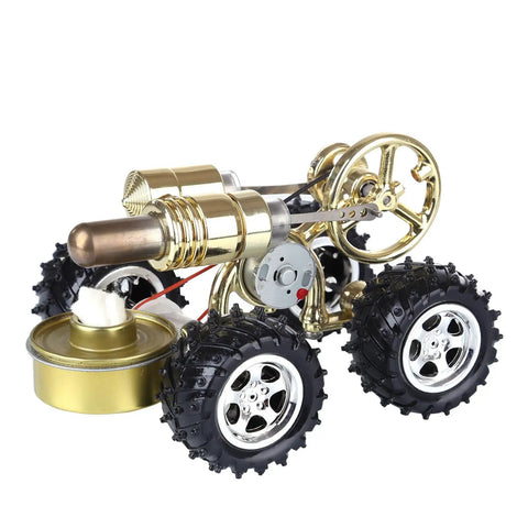 Car Kit With Alcohol Lamp Power Featuring Stirling Engine Tech, Metal Hot Air Car Model For Hands On Science, Thermodynamics STEM Project Toy For Teens And Adults, Real Power Generation And Movement, brass metal wheels, front view
