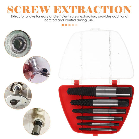 Essential 6-Piece Metal Screw Extractor Set For Broken And Stripped Bolt Removal Perfect For Pros And DIY Gurus Who Need Reliable Fastener Extraction Tools in red case