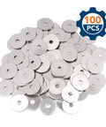100-pack stainless steel fender washers, flat discs with center hole; 3/16 ID x 3/4 OD, 0.045 thick