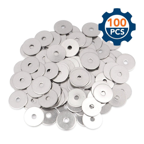 100-pack stainless steel fender washers, flat discs with center hole; 3/16 ID x 3/4 OD, 0.045 thick