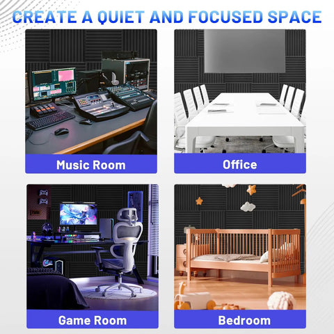 Dope Soundproof Foam Panels 36 Pack High Density Acoustic Wedges Self Adhesive Noise Fighting Tiles For Home Studio Office Game Room Setup Quieten Any Space Smooth Wall Decor in music room and office.
