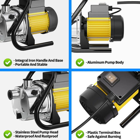 Heavy Duty 1.6HP Electric Water Transfer Pump 110V Shallow Well Pressure Booster showcasing stainless steel head and aluminum body.