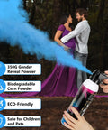 Totally Epic Gender Reveal Fire Extinguisher 2 Pack Straight Up Biodegradable Eco Friendly Party Confetti Sprayer For Baby Shower Decor Smooth Operator Color Blast in action outdoors with blue powder.