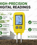 4 In 1 NPK Soil Tester With Real Time Readings, Temperature And LCD Backlit Display, Pro Grade High-Precision Meter