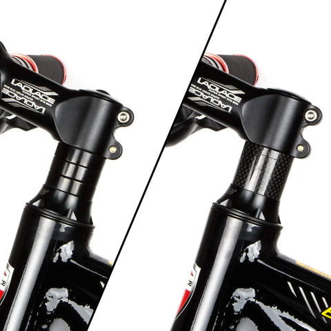 Comparison of bike handlebar height with and without Carbon Fiber Bike Headset Spacers Set For One And One Eighth Inch Stems 12 Pieces Including 1mm 2mm 3mm 5mm 10mm 15mm Spacers Lightweight Durable Front Fork Spacers For Adjustable Handlebar Height Easy Fit.