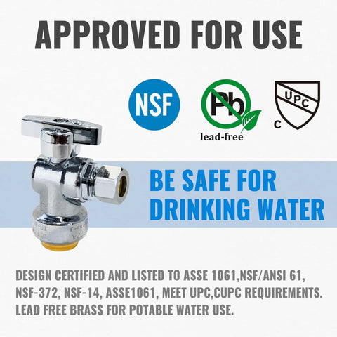 12 Pack Angle Stop Valve Set 1/2 x 3/8 Inch Compression Toilet Shutoff 1/4 Turn Easy Install No Lead Brass Push To Connect