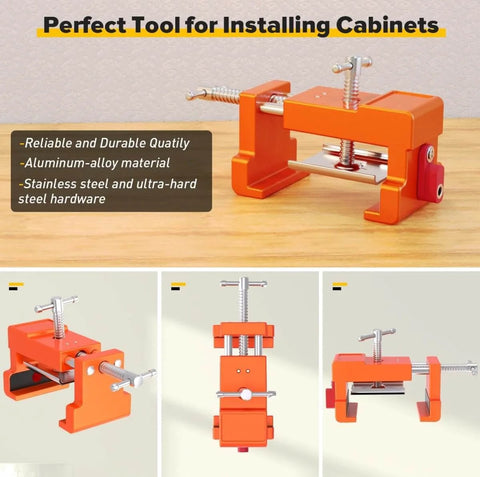 Heavy Duty Cabinet Face Frame Clamps 2 Pack With Alignment Plate And Side Screws, 440 Lbs Load, 4 Inch Opening, Orange