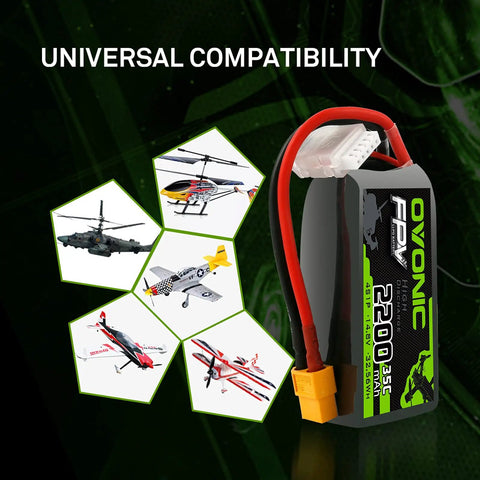 Beefy 4S LiPo Battery 2200mAh 14.8V 35C With XT60 Connector for diverse RC aircraft, showcasing universal compatibility.