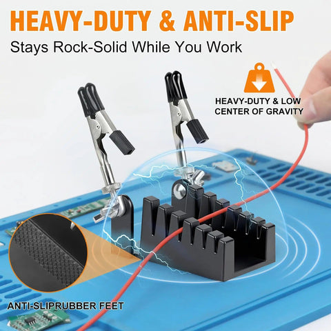 All Metal Soldering Helping Hands With Two Adjustable Arms Heat Resistant PCB Clamp Stand on anti-slip work mat