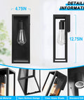 Top Shelf Matte Black Outdoor Wall Lights, 4.75x12.75 inches metal sconces with open bottom, clear glass shade for patio.
