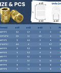 Brass Heat Set Threaded Inserts Kit For Diyers And 3D Printing, 148 Pcs M2 M2.5 M3 M4 M5 M6 Assortment With Knurled Nuts, size chart.