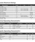 Specifications sheet for 20 Pack AH3503 Linear Hall Sensor 3 Pin Magnetic Detector detailing operating and magnetic ratings.