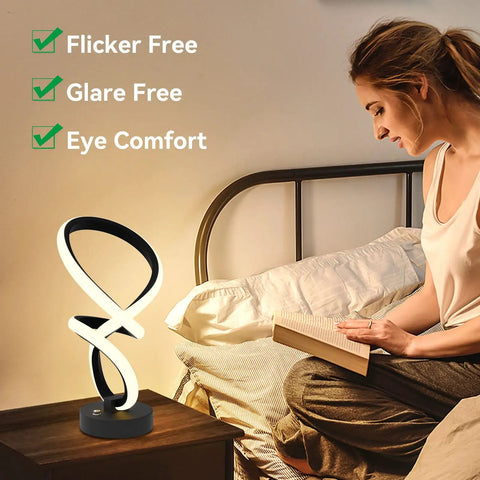Modern Spiral RGB Table Lamps Set Of 2 With Dimmable Touch Control 10 Lighting Modes Black Frosted Finish Handmade PVC Spiral Shades on nightstand