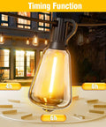 Close-up of LED shatterproof ST38 bulb with timing function, part of 100Ft Solar String Lights Outdoor Waterproof with Remote and Timer.