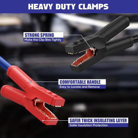2/0 Gauge Heavy Duty Jumper Cables 30 Ft With Quick Connect, 1500 Amp Booster Cables clamps details showing strong spring.
