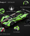 Lamborghini SC63 1 14 Scale Officially Licensed Remote Control Car features green body, detailed interior, and adjustable wheel angle.