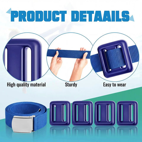 All In One Dive Weights Belt Set For Scuba Diving With Heavy Duty Coated Nylon Weight Belt And Quick Release Buckle Blue