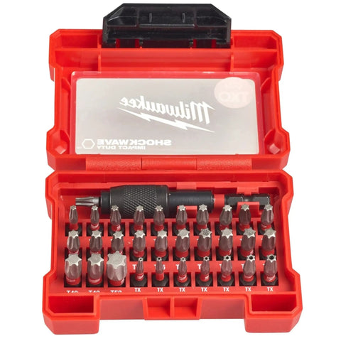 Shockwave Compact Torx Bit Set 32 Piece With SHOCKZONE Geometry Built Tough For Impact Tools in red durable case