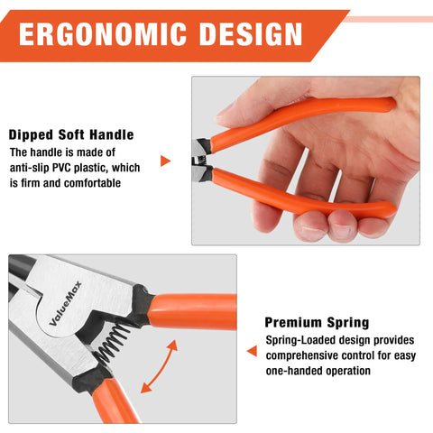 Ergonomic design of Heavy Duty Snap Ring Pliers Set Four Piece Kit For Internal And External C Clip Rings With Straight And Bent Jaws Precision Spring Loaded 7 Inch Pro Grade Pliers With Durable Carbon Steel Construction And Storage Pouch