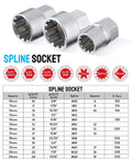 Go Through Socket Set With Three Eighths And One Half Inch Drive, Seventeen Piece Metric Ratchet Kit With Low Profile, spline sockets