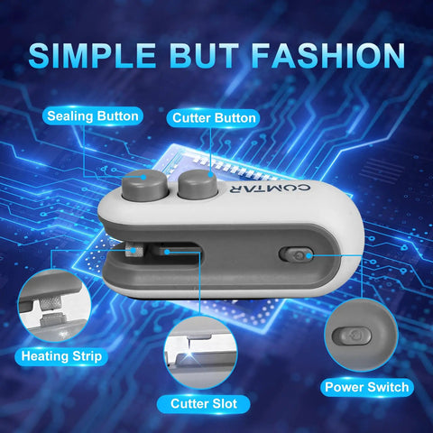 Mini 2 In 1 Bag Sealer And Cutter Portable USB C Rechargeable Heat Seal Machine With Magnet For Plastic Bags White Resealer