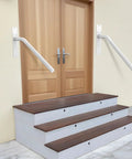 Slick 16 Inch Matte White Stair Handrail Rock Solid Anti Slip Knurled Grip Outdoor Porch Railing mounted beside three steps.