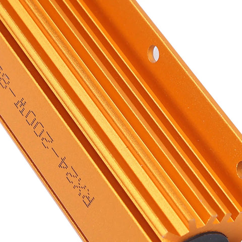 Heavy Duty 200W 8 Ohm High Power Resistor With Rugged Aluminum Housing And Mounting Holes, Industrial Grade Electrical Component For Power Supplies And Audio Equipment, Durable And Reliable, orange aluminum housing close-up