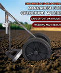 Durable Handheld Garden Tillers 3 In 1 Rotary Cultivator And Wheel Hoe For Digging Weeding And Planting All Purpose Steel Weeder Tool For Easy Backyard Garden Work Handle Not Included showcasing two wheels and steel blade in a garden.