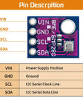 Diagram showing pin description of 4 Pack BME280 Sensor Module GY BME280 5V Atmospheric Pressure Temperature Humidity Sensor.
