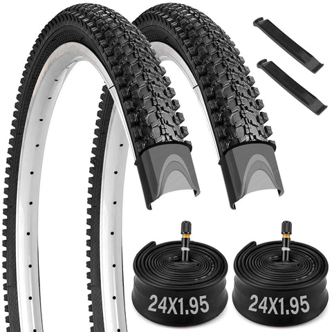24x1.95 Mountain Bike Tire And Tube Set With Schrader Valve Includes 2 Tire Levers Compatible With 24 Inch MTB BMX Off Road Bikes