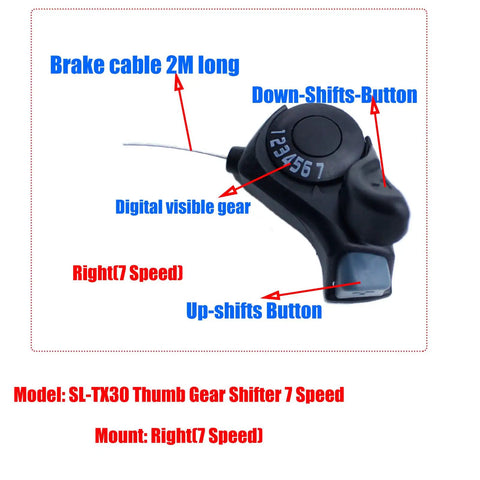 7 Speed Right Thumb Gear Shifter For Mountain, Road, And City Bikes TX30 Shift Lever Easy, Smooth Thumb Shifts With Durable Aluminum Alloy