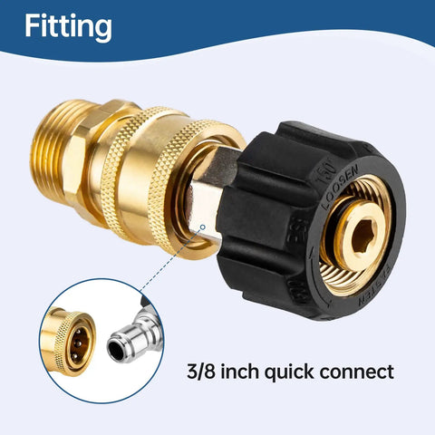Heavy Duty Pressure Washer Adapter Set Quick Connect Kit M22 14mm to Three Eighths Inch Brass and Stainless Steel Hose Adapter