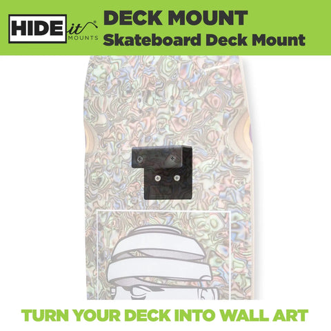 Steel Skateboard Deck Display Wall Mount No Drill Hanger For Decks Turn Your Skates Into Floating Wall Art Without Drilling Any Holes Patent Pending Today showing mounted deck