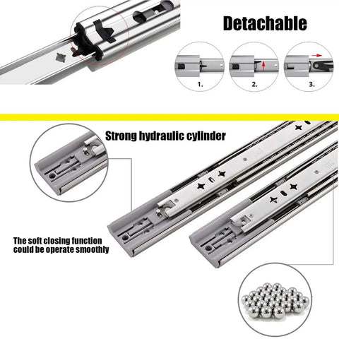 Beefy Soft Close Full Extension Drawer Slides With Ball Bearings Side Mount 650mm 26 Inch 2 Pack showing hydraulic cylinder
