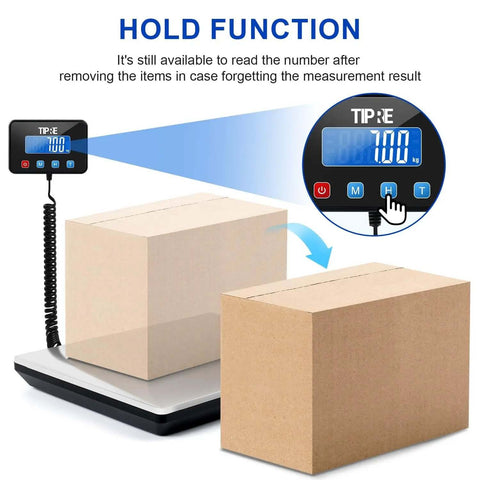 Digital Shipping Scale With 660 Lb Capacity For Heavy Packages, large platform, dual boxes, separate blue backlit LCD display