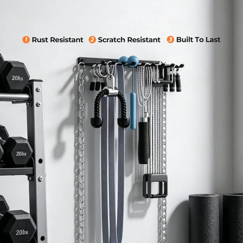 Dope Home Gym Storage Rack Wall Mount Kit with Cable Attachments and Belts, space-saving wall organizer for fitness gear.